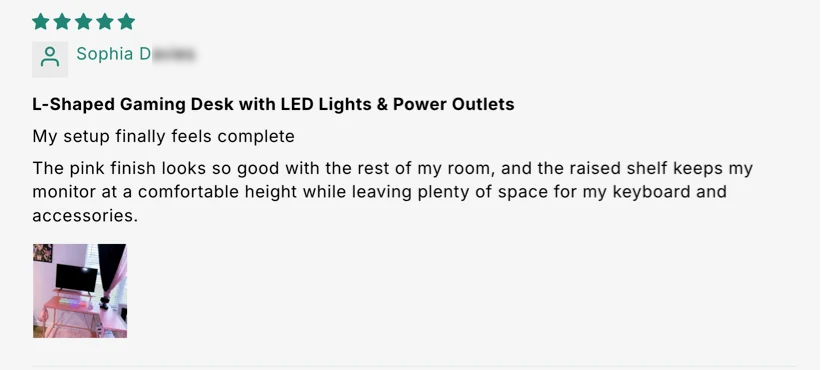 L-Shaped Gaming Desk with LED Lights & Power Outlets customer review screenshot 5