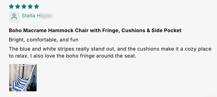 Boho Macrame Hammock Chair with Fringe, 2 Cushions & Side Pocket customer review screenshot 5
