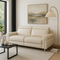 Beige Italian Leather Power Reclining Sofa and Loveseat Set - 5-Person Seating with Silver Metal Legs