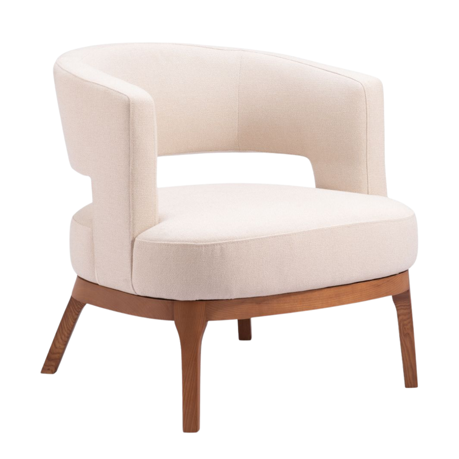 Beige Upholstered Accent Chair – Polyester Fabric & Ash Wood Frame | Living Room & Dining | Trufairs