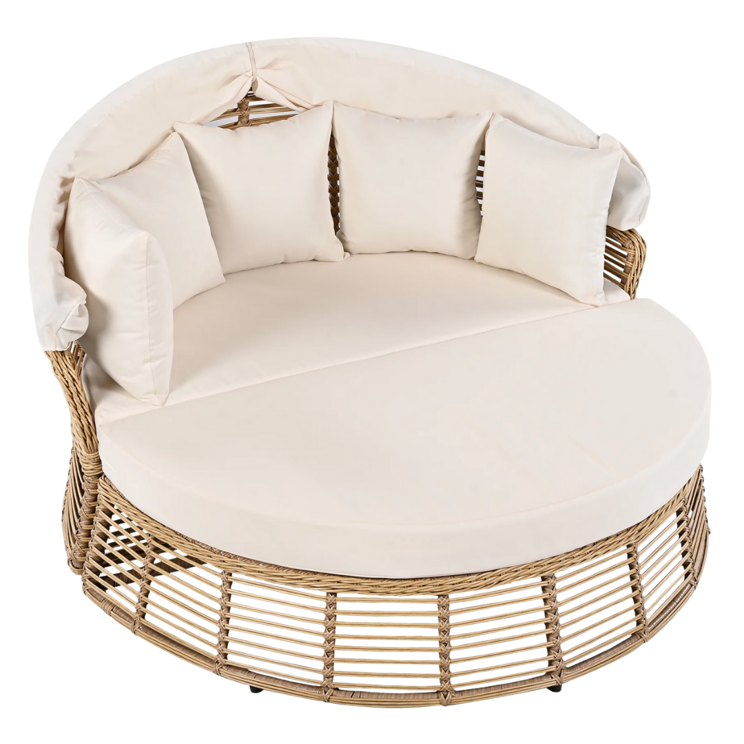 Outdoor Round Daybed with Retractable Canopy & Removable Cushions – Wicker Patio Sofa | Trufairs