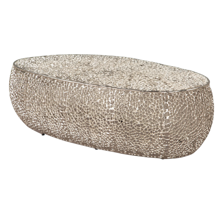 Sleek Silver Oval Coffee Table – Modern Metallic Centerpiece | Living Room Accent Table | Trufairs
