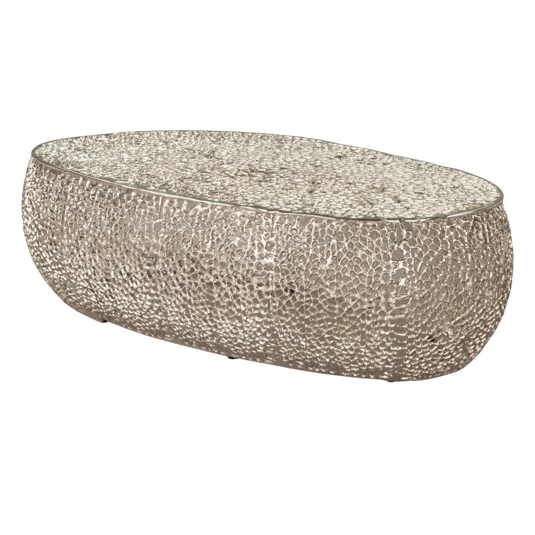 Sleek Silver Oval Coffee Table – Modern Metallic Centerpiece | Living Room Accent Table | Trufairs