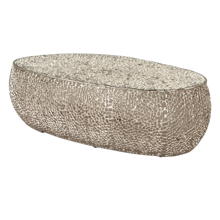 Sleek Silver Oval Coffee Table – Modern Metallic Centerpiece | Living Room Accent Table | Trufairs