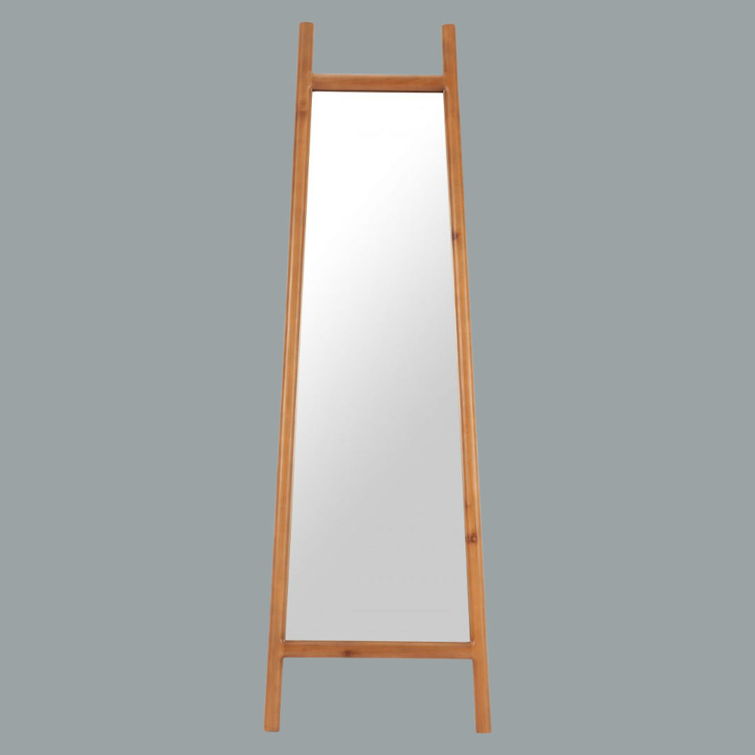 Modern Floorstanding Mirror – Natural Wood Frame | Designer Accent | Trufairs