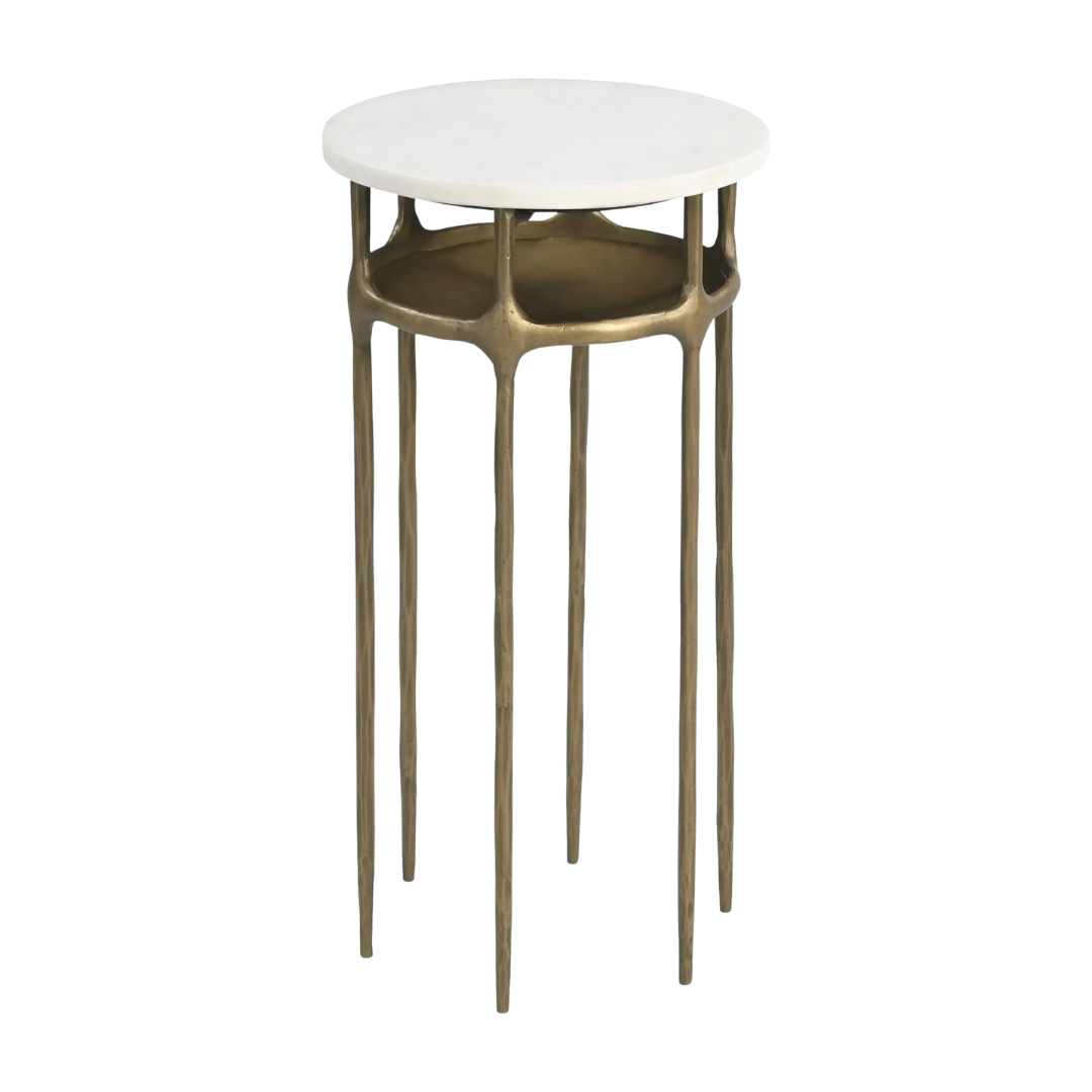 Marble-Patterned Accent Side Table – Modern Versatility & Brass Elegance | Small Space Furniture | Trufairs