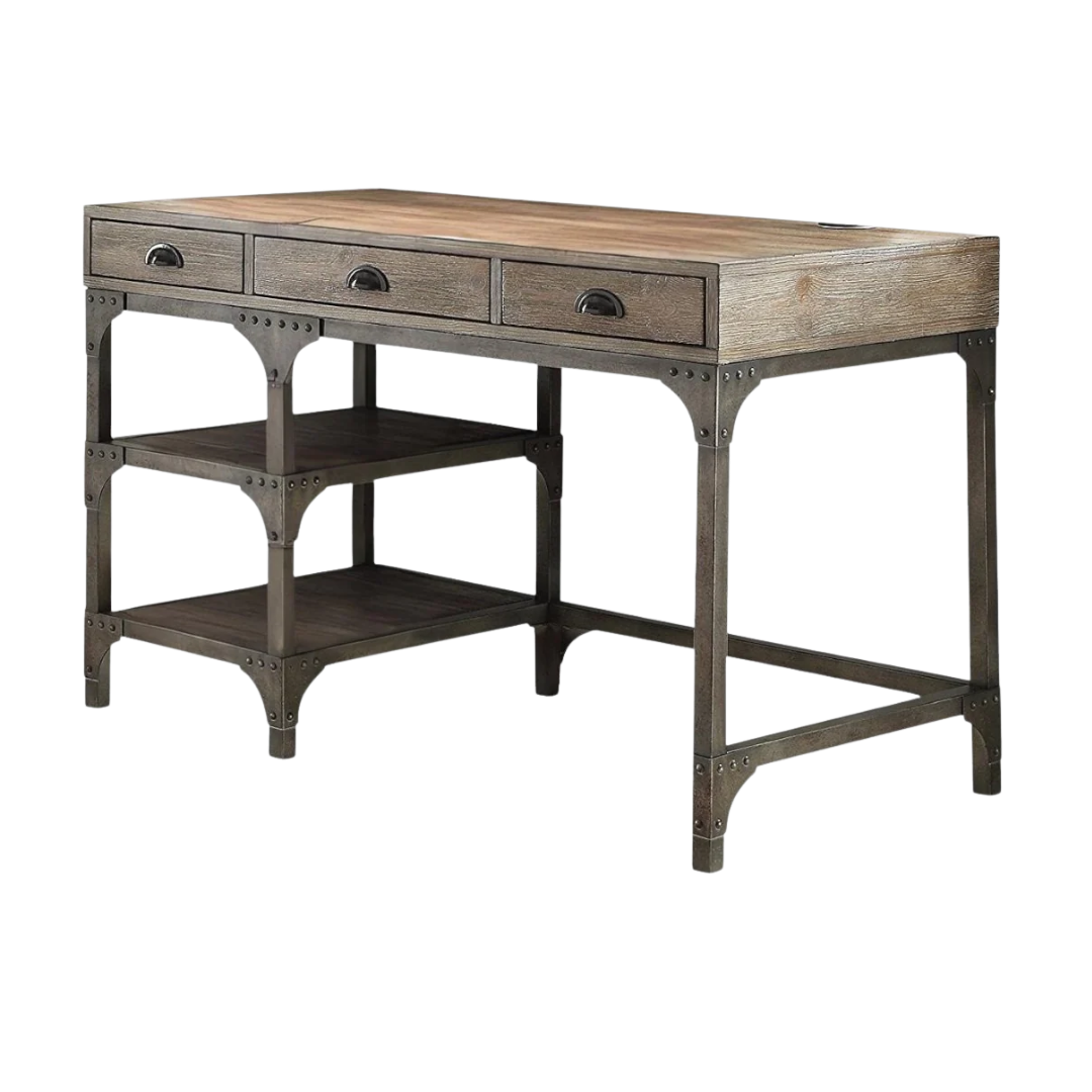 47" Natural and Gray Writing Desk With Three Drawers