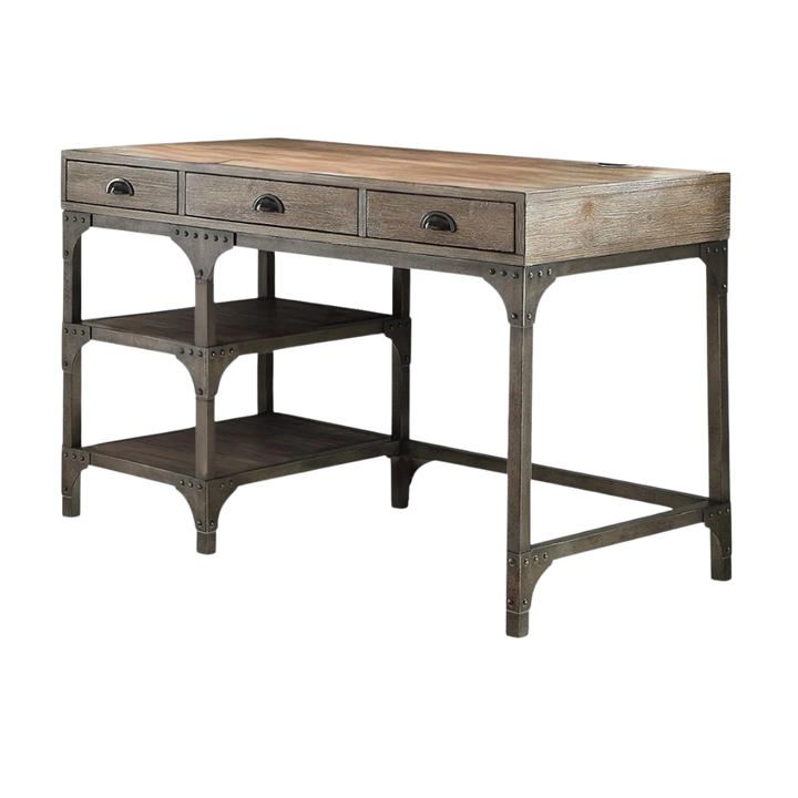 47" Natural and Gray Writing Desk With Three Drawers