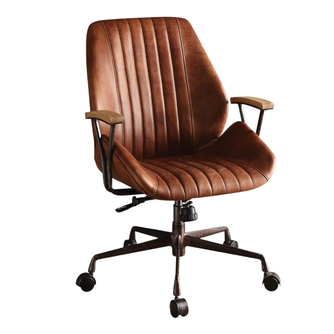 Brown Adjustable Swivel Leather Rolling Executive Office Chair