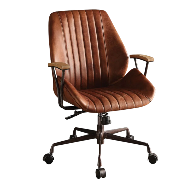 Brown Adjustable Swivel Leather Rolling Executive Office Chair