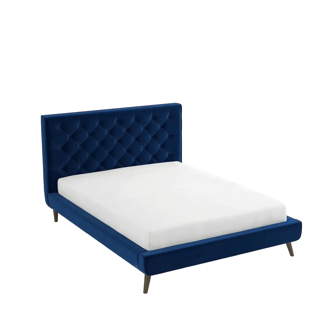 Dillon Blue Velvet Platform Bed (Queen Size)