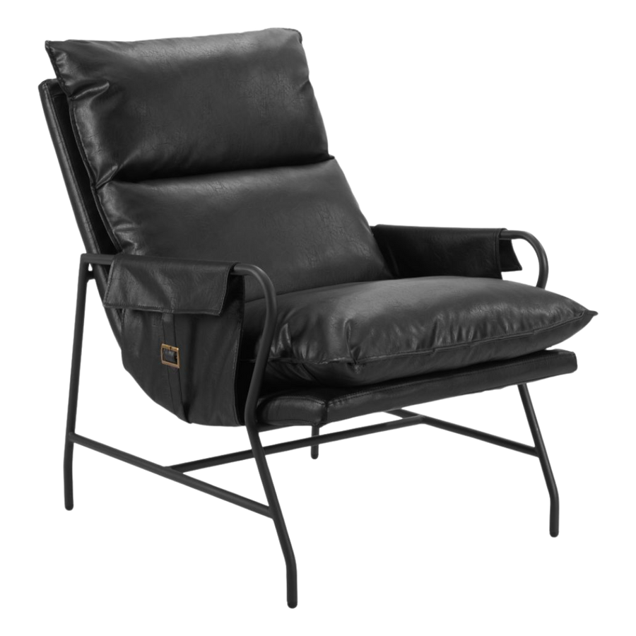 Contemporary Accent Chair – Black Vinyl Upholstery & Steel Frame | Living Room Furniture | Trufairs