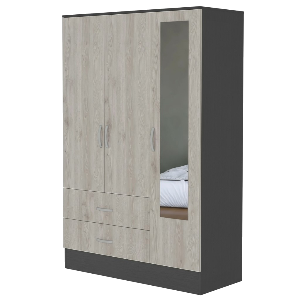 Black Rock 2-Drawer Mirrored Armoire – Compact Wardrobe with Hanging & Drawers | Trufairs