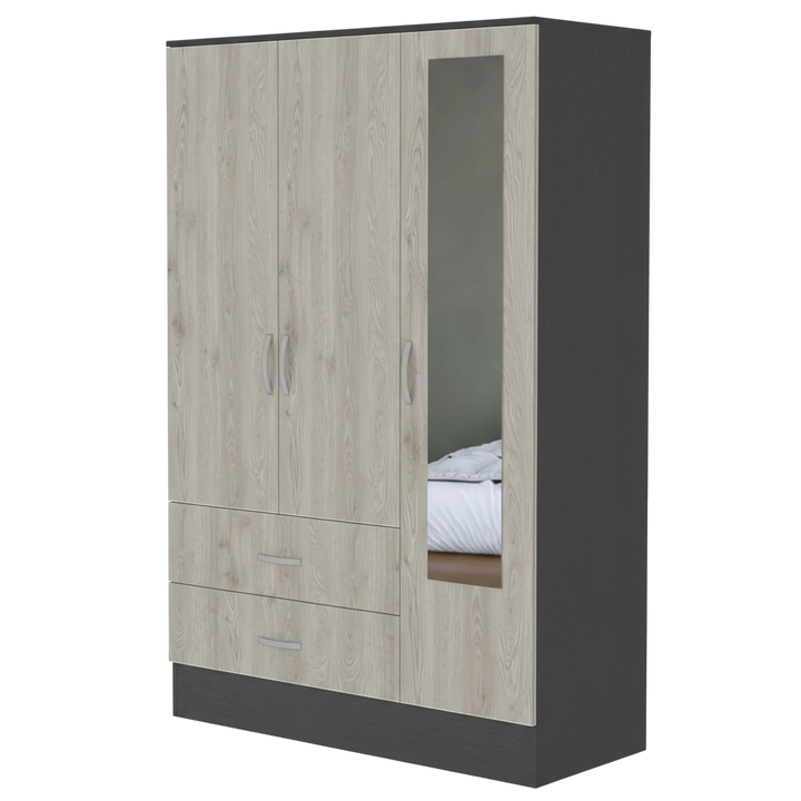 Black Rock 2-Drawer Mirrored Armoire – Compact Wardrobe with Hanging & Drawers | Trufairs