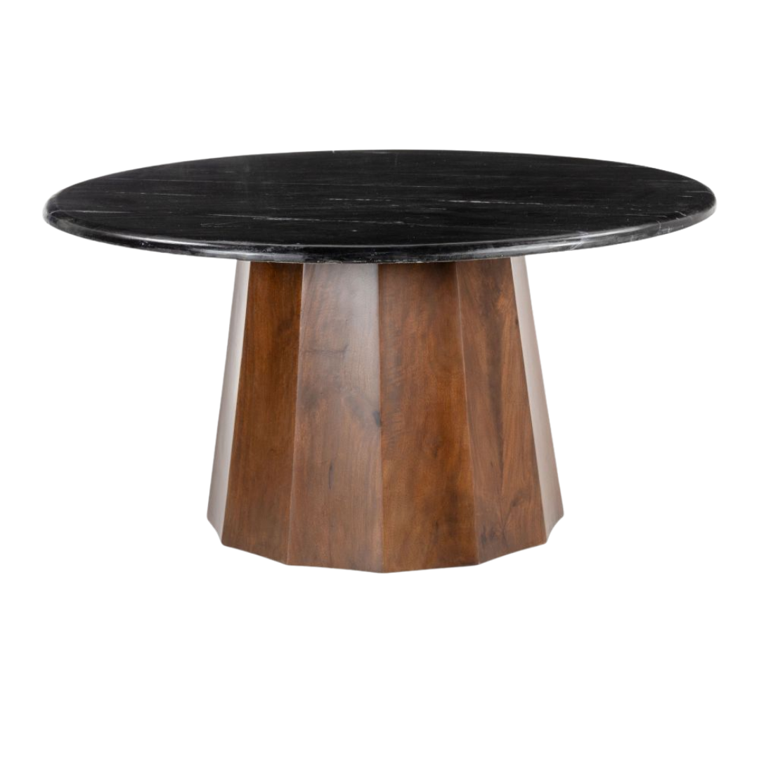 Modern Round Coffee Table – Elegant Black Marble & Warm Wood | Living Room Furniture | Trufairs