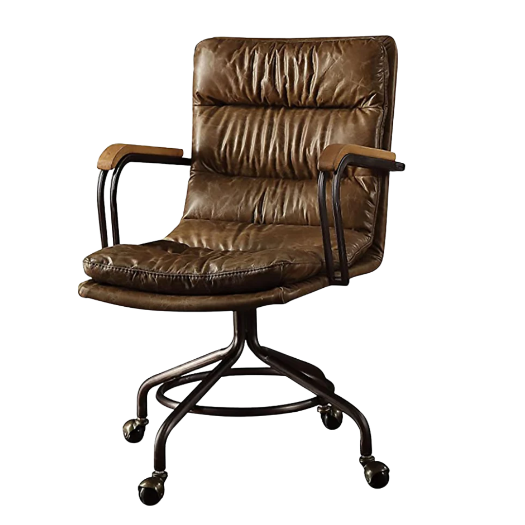 Coffee and Dark Brown Swivel Leather Rolling Executive Office Chair