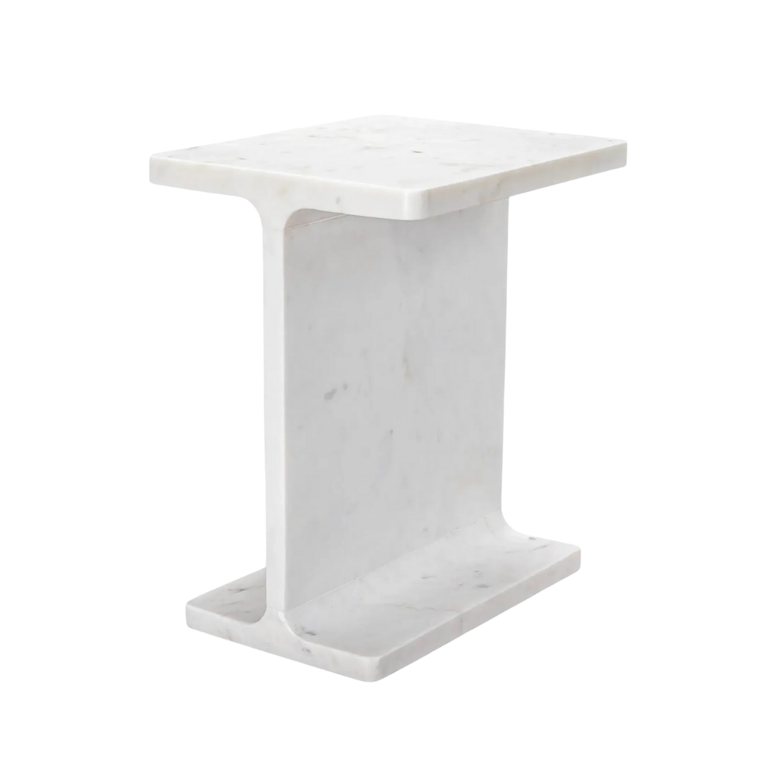 White Marble Cross I Beam Side Table
