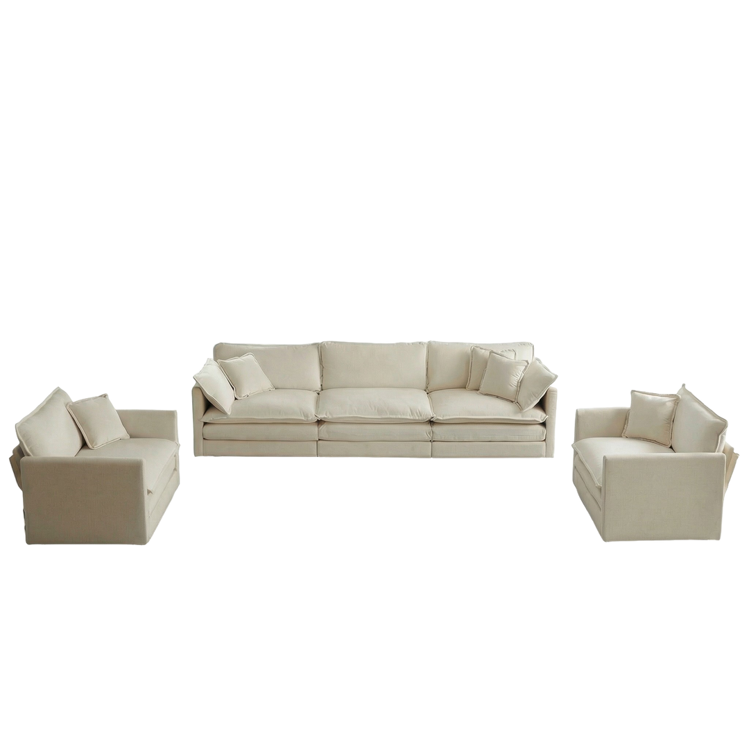 Beige Chenille 3-Piece Sofa Set with Accent Chair, Loveseat & Sofa | Trufairs