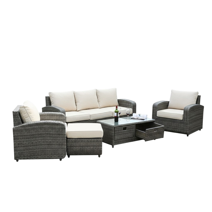 Direct Wicker 5-Piece Outdoor Rattan Furniture Patio Conversation Set with Cushion