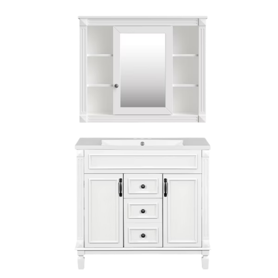 36'' Bathroom Vanity with Top Sink, Royal Blue Mirror Cabinet, Modern Bathroom Storage Cabinet with 2 Soft Closing Doors and 2 Drawers, Single Sink Bathroom Vanity