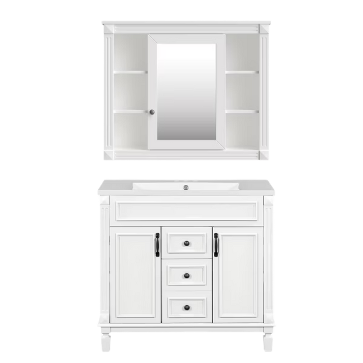 36'' Bathroom Vanity with Top Sink, Royal Blue Mirror Cabinet, Modern Bathroom Storage Cabinet with 2 Soft Closing Doors and 2 Drawers, Single Sink Bathroom Vanity