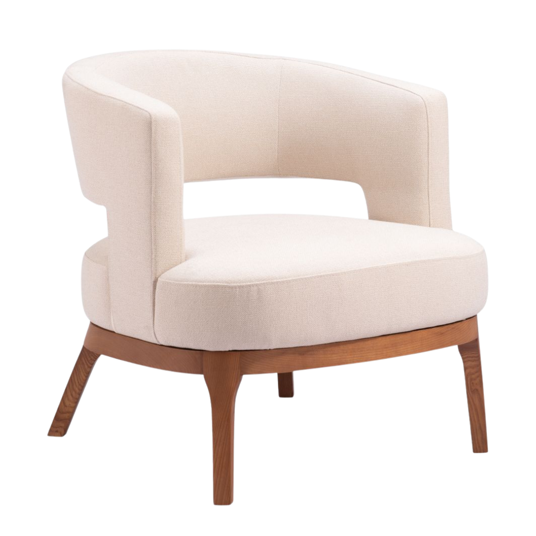Beige Upholstered Accent Chair – Polyester Fabric & Ash Wood Frame | Living Room & Dining | Trufairs
