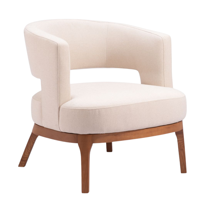 Beige Upholstered Accent Chair – Polyester Fabric & Ash Wood Frame | Living Room & Dining | Trufairs