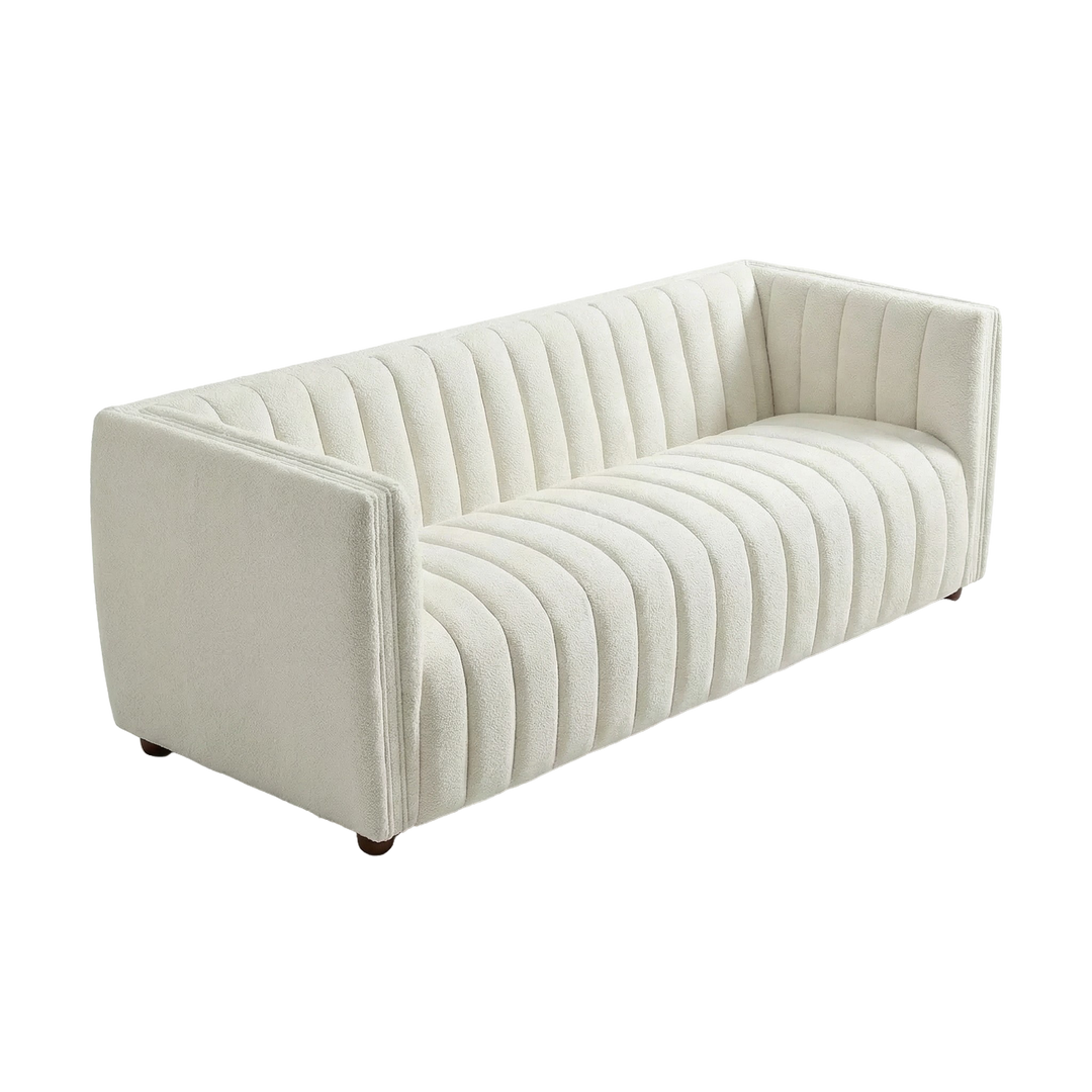 April Mid Century Modern Luxury Tight Back Beige Boucle Couch