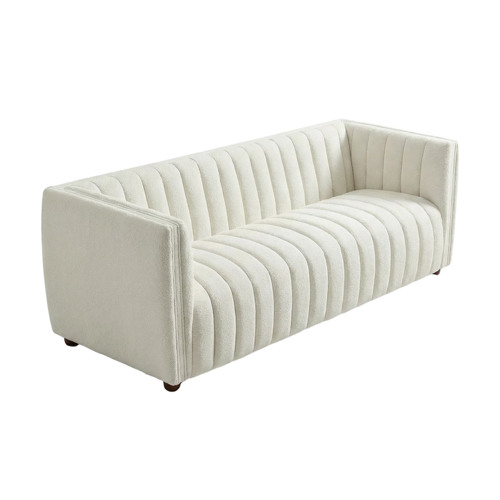 April Mid Century Modern Luxury Tight Back Beige Boucle Couch