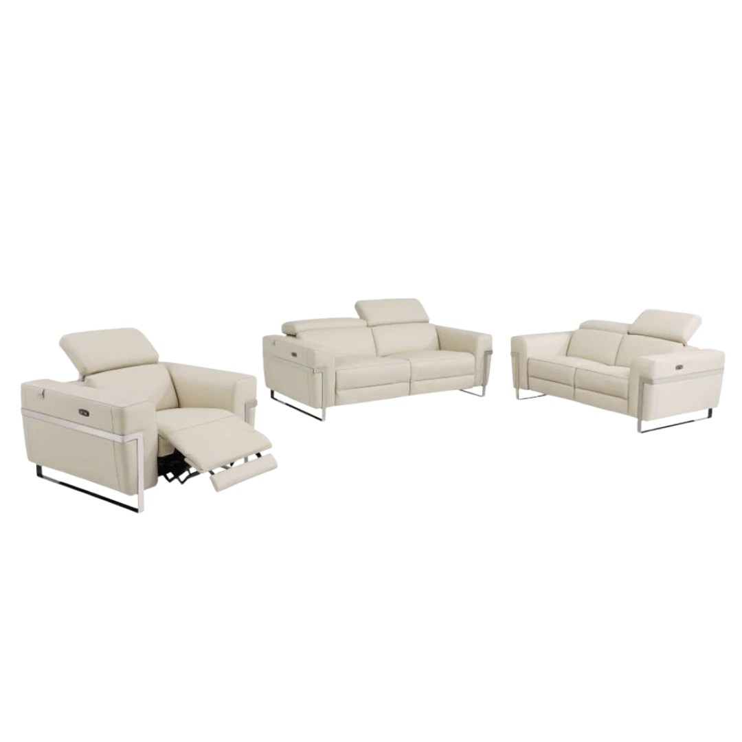 Three Piece Indoor Beige Italian Leather Six Person Seating Set