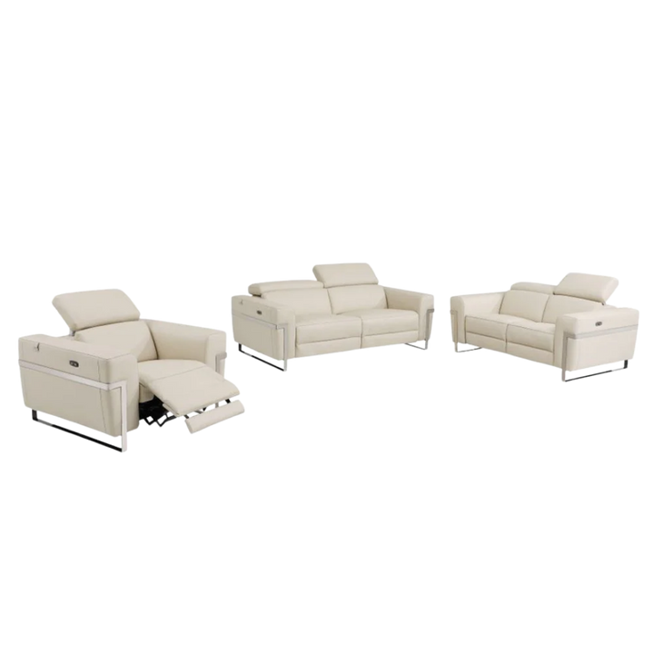 Three Piece Indoor Beige Italian Leather Six Person Seating Set