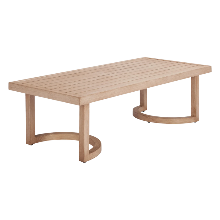 Modern Faux Wood Coffee Table – Brown Aluminum Versatility | Outdoor/Indoor Accent Table | Trufairs