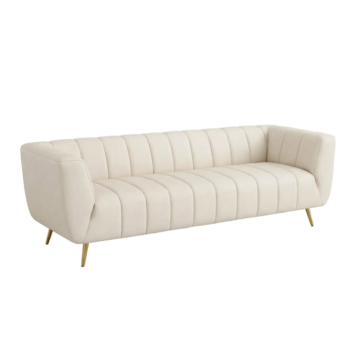 LaMattina Genuine Italian Beige Leather Channel Tufted Sofa