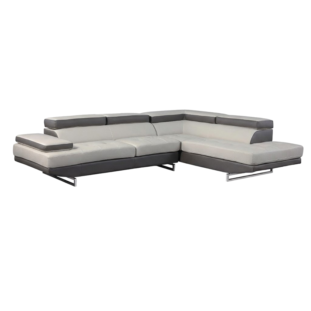 Gray Leather L Shaped Two Piece Corner Sectional