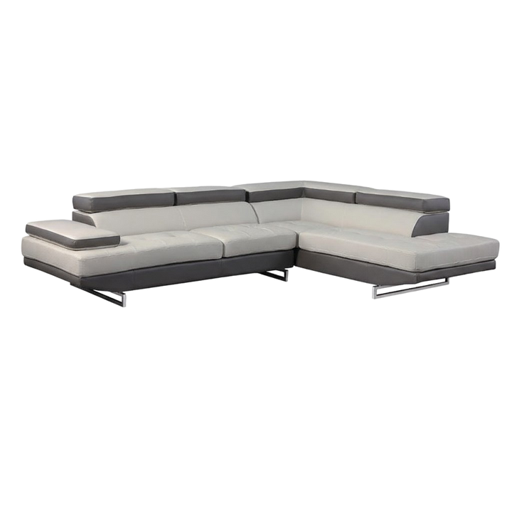 Gray Leather L Shaped Two Piece Corner Sectional