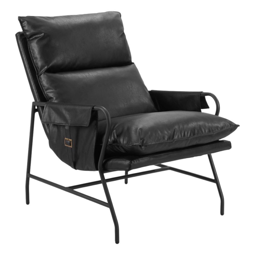Contemporary Accent Chair – Black Vinyl Upholstery & Steel Frame | Living Room Furniture | Trufairs