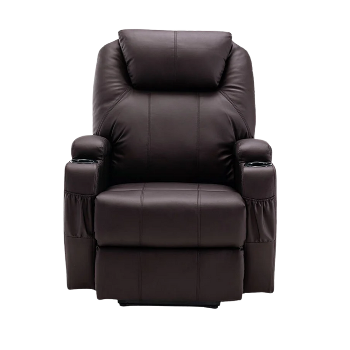 33" Brown Faux Leather Power Heated Massage Lift Assist Recliner