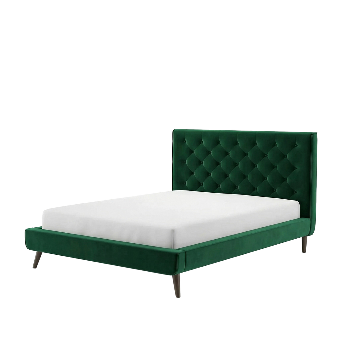 Dillon Dark Green Velvet Platform Bed (Queen Size)