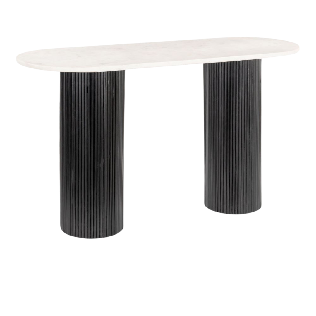 Modern Console Table – Natural Marble Oval Top & Black Wood Base | Entryway & Living Room | Trufairs