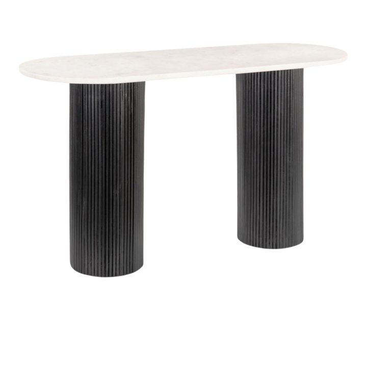 Modern Console Table – Natural Marble Oval Top & Black Wood Base | Entryway & Living Room | Trufairs