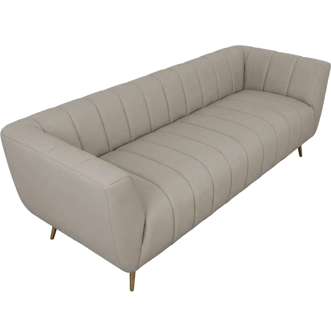LaMattina Genuine Italian Grey Leather Channel Tufted Sofa