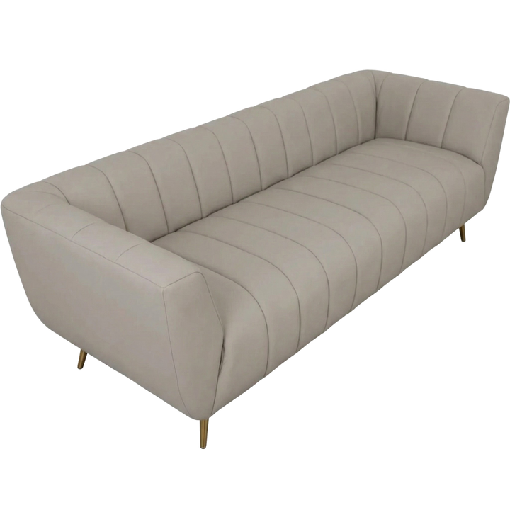 LaMattina Genuine Italian Grey Leather Channel Tufted Sofa