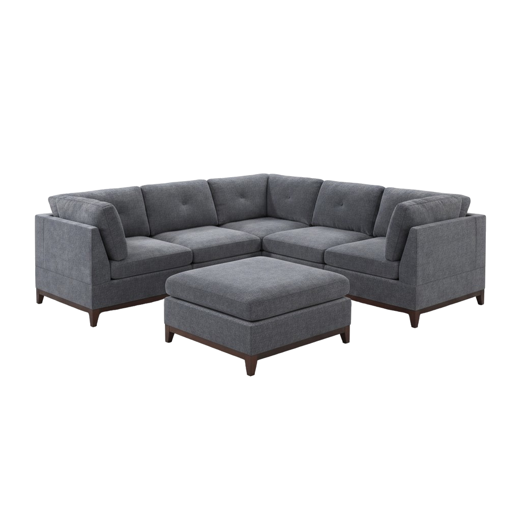 Ash Grey Chenille Modular Sectional 6-Pc Sofa Set with Ottoman | Trufairs