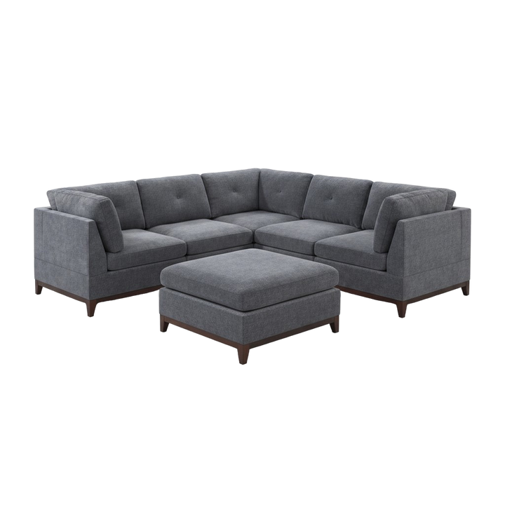 Ash Grey Chenille Modular Sectional 6-Pc Sofa Set with Ottoman | Trufairs