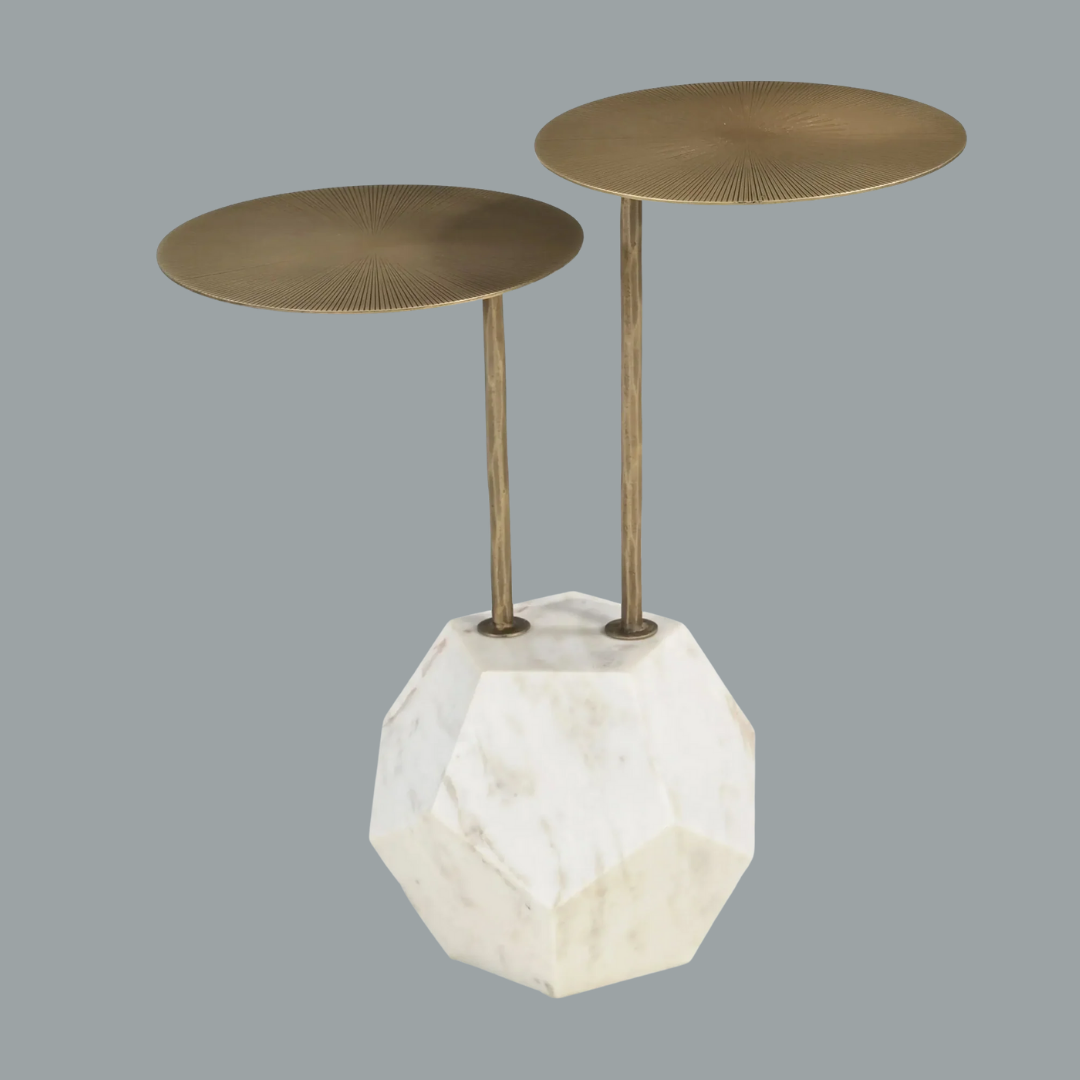 Marble Brass Accent Table – Contemporary White & Gold Statement | Side Table | Trufairs