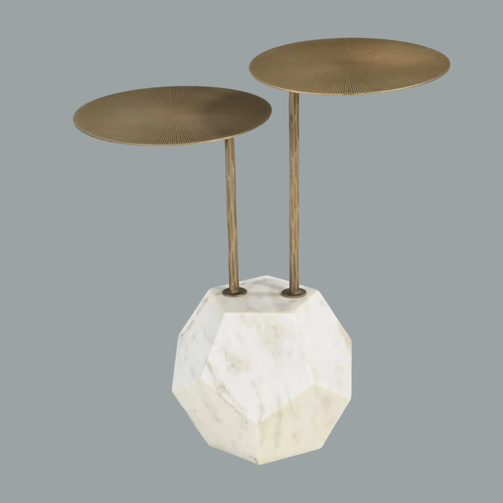 Marble Brass Accent Table – Contemporary White & Gold Statement | Side Table | Trufairs