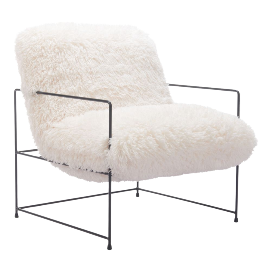 Plush Accent Chair – White Faux Fur Upholstery & Black Steel Legs | Living Room Furniture | Trufairs