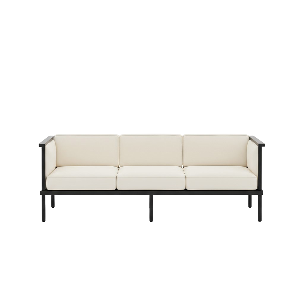 Modern Outdoor Iron Sofa Black - Norway 77"" Patio Furniture with Removable White Cushions & Commercial-Grade Durability