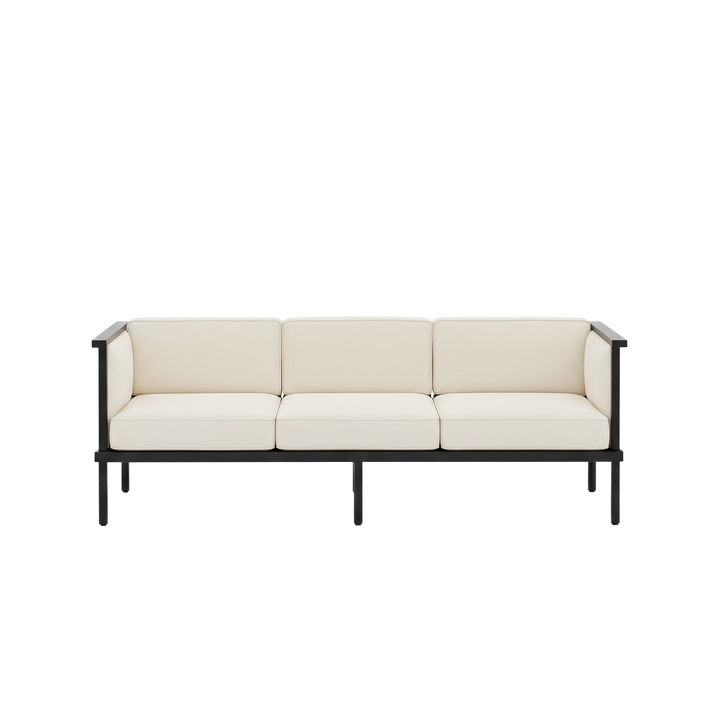 Modern Outdoor Iron Sofa Black - Norway 77"" Patio Furniture with Removable White Cushions & Commercial-Grade Durability