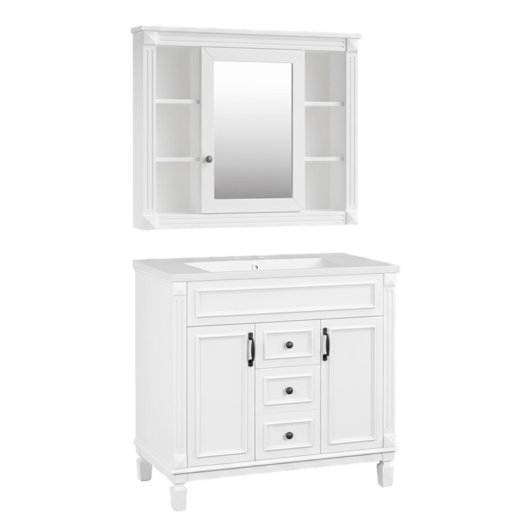 36'' Bathroom Vanity with Top Sink, Royal Blue Mirror Cabinet, Modern Bathroom Storage Cabinet with 2 Soft Closing Doors and 2 Drawers, Single Sink Bathroom Vanity